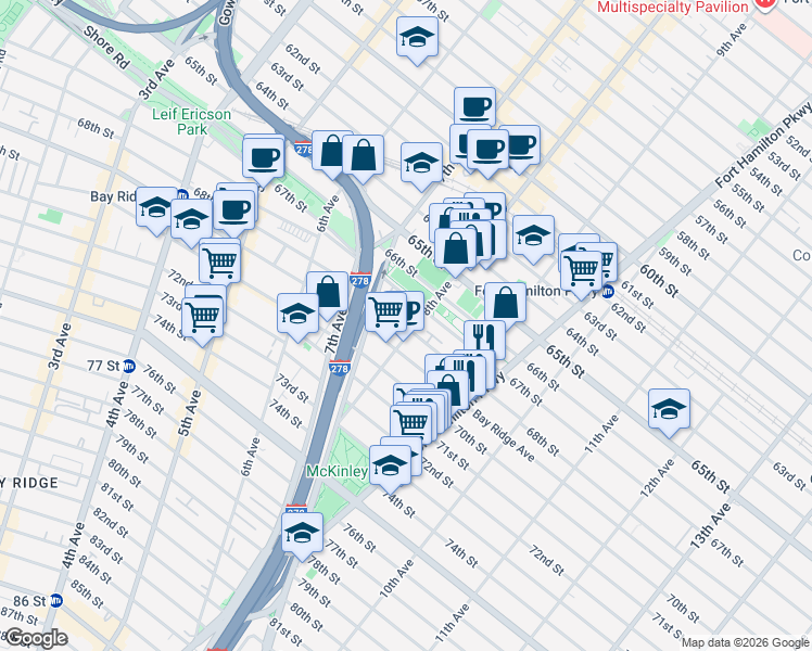 map of restaurants, bars, coffee shops, grocery stores, and more near 69068 8th Avenue in Brooklyn