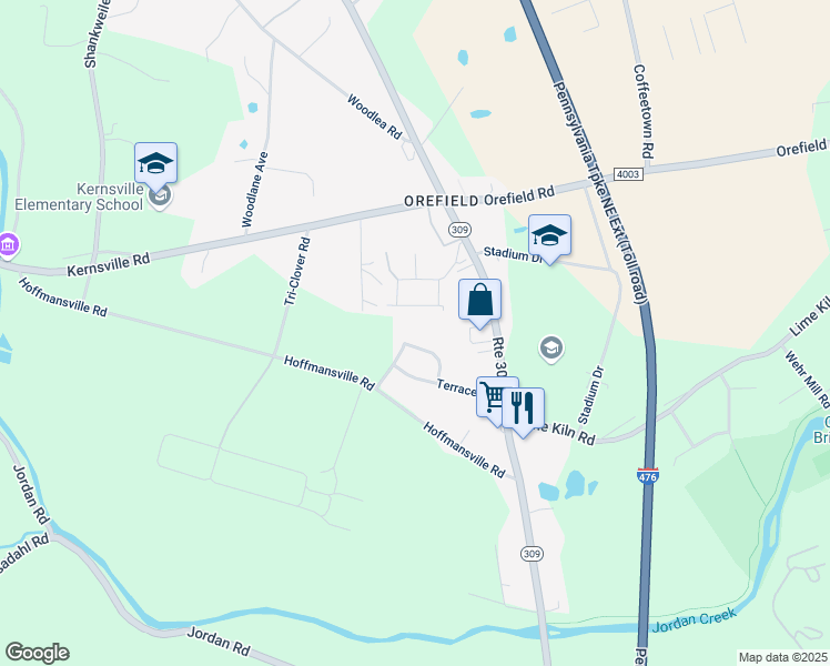 map of restaurants, bars, coffee shops, grocery stores, and more near 4745 Trojan Street in Lehigh County