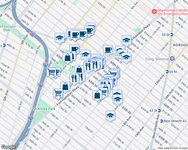 map of restaurants, bars, coffee shops, grocery stores, and more near in Brooklyn