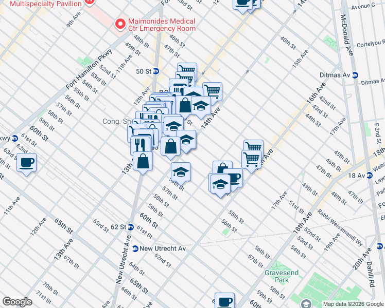 map of restaurants, bars, coffee shops, grocery stores, and more near 1429 54th Street in Brooklyn