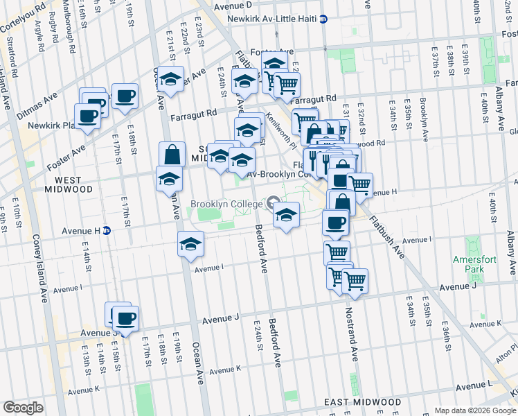 map of restaurants, bars, coffee shops, grocery stores, and more near 2900 Bedford Avenue in Brooklyn