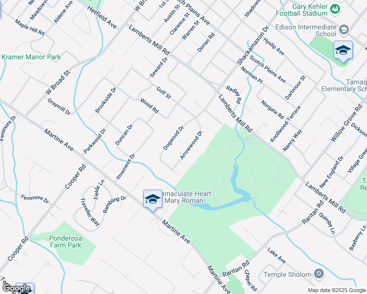 map of restaurants, bars, coffee shops, grocery stores, and more near 2037 Arrowwood Drive in Scotch Plains