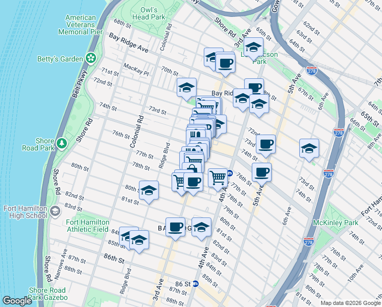 map of restaurants, bars, coffee shops, grocery stores, and more near in Brooklyn