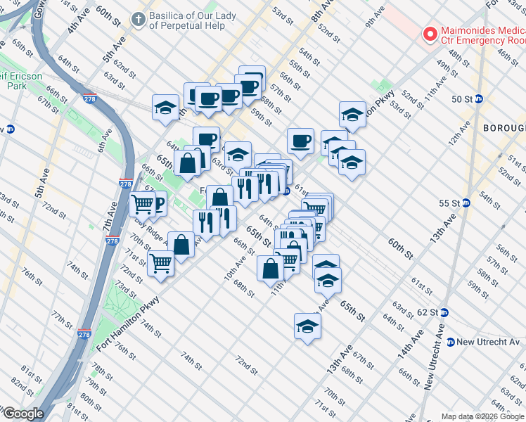 map of restaurants, bars, coffee shops, grocery stores, and more near in Brooklyn