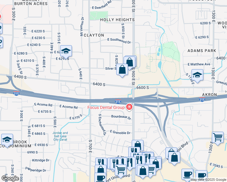 map of restaurants, bars, coffee shops, grocery stores, and more near 816 6400 South in Murray