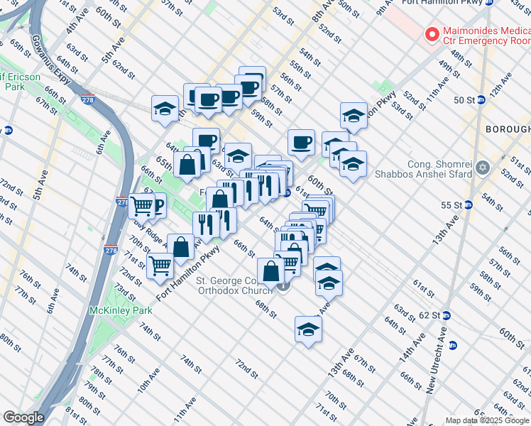 map of restaurants, bars, coffee shops, grocery stores, and more near in Brooklyn