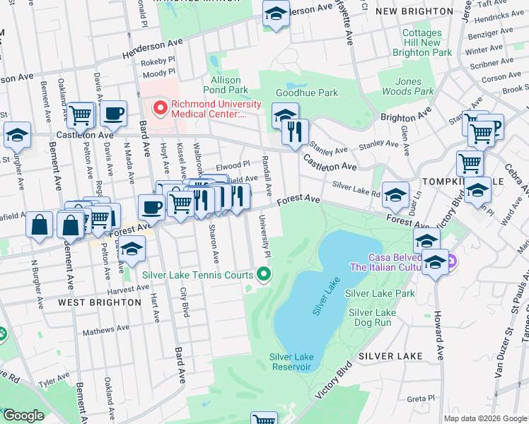 map of restaurants, bars, coffee shops, grocery stores, and more near in Staten Island