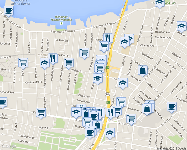 map of restaurants, bars, coffee shops, grocery stores, and more near 326 Pulaski Avenue in Staten Island