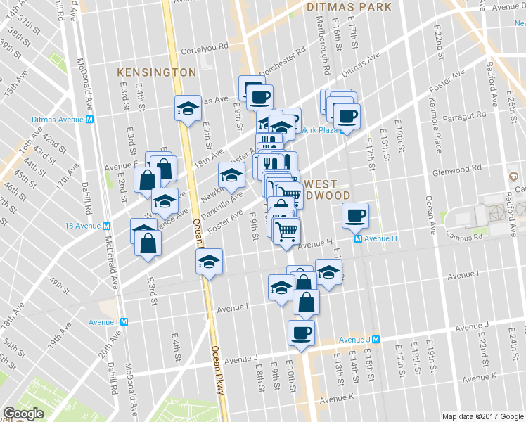 map of restaurants, bars, coffee shops, grocery stores, and more near 726 East 10th Street in Brooklyn