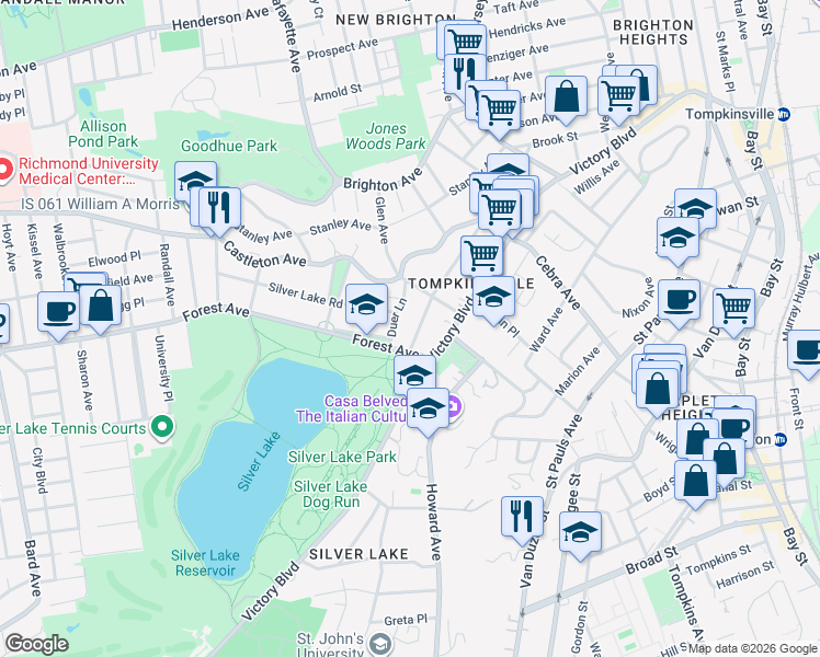 map of restaurants, bars, coffee shops, grocery stores, and more near in Staten Island
