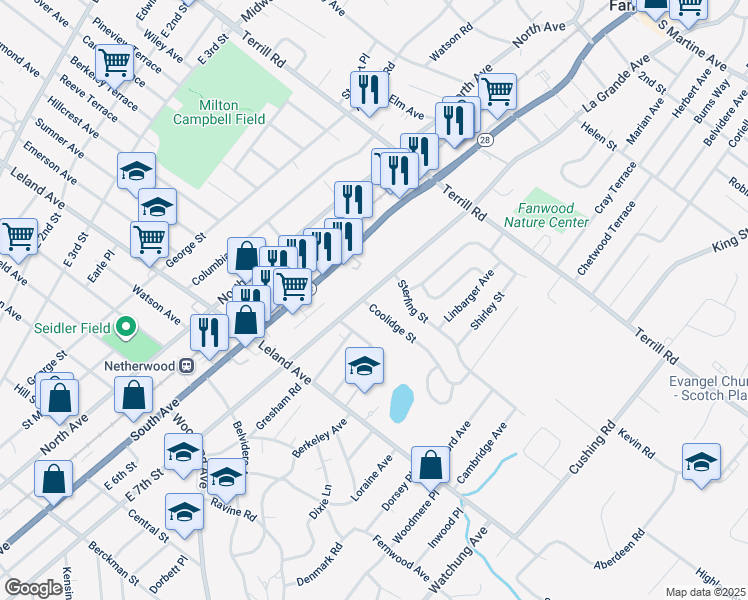 map of restaurants, bars, coffee shops, grocery stores, and more near 1328-32 East 7th Street in Plainfield