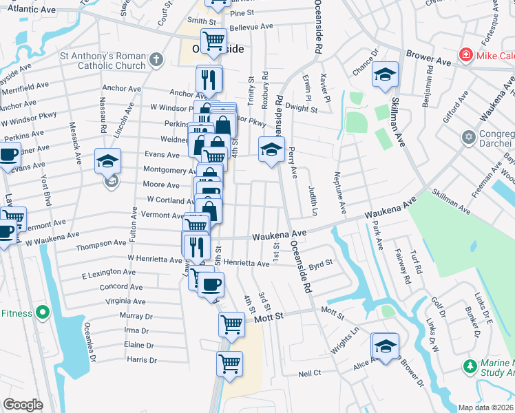 map of restaurants, bars, coffee shops, grocery stores, and more near 3251 3rd Street in Oceanside