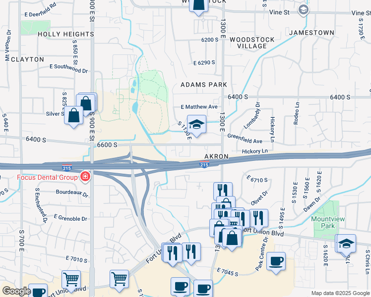 map of restaurants, bars, coffee shops, grocery stores, and more near 1181 East 6600 South in Murray