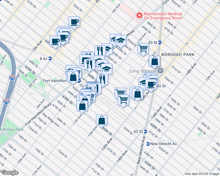 map of restaurants, bars, coffee shops, grocery stores, and more near 5902 11th Avenue in Brooklyn