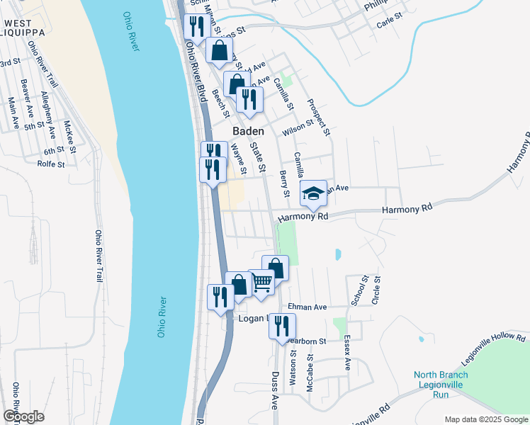 map of restaurants, bars, coffee shops, grocery stores, and more near 255 State Street in Baden