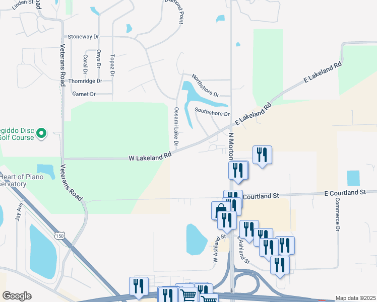 map of restaurants, bars, coffee shops, grocery stores, and more near 305 W Lakeland Rd in Morton
