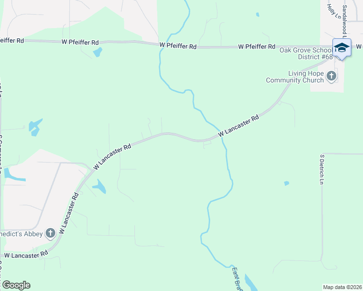 map of restaurants, bars, coffee shops, grocery stores, and more near 6425-6699 West Lancaster Road in Bartonville