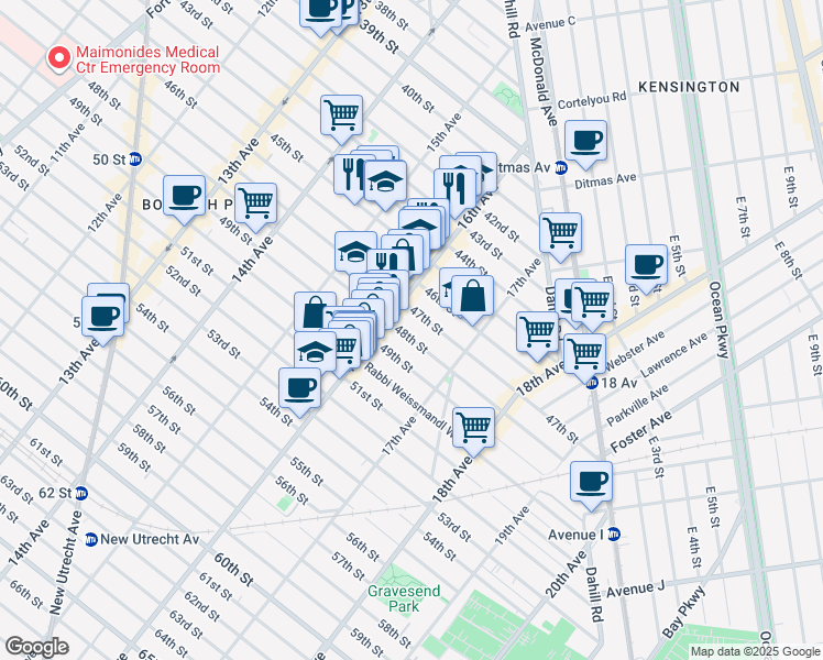 map of restaurants, bars, coffee shops, grocery stores, and more near 4705 16th Avenue in Brooklyn