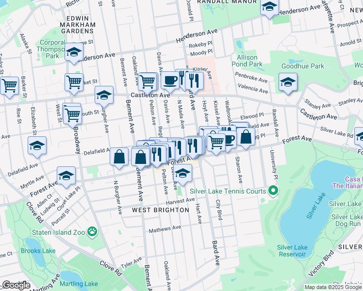 map of restaurants, bars, coffee shops, grocery stores, and more near 98 North Mada Avenue in Staten Island
