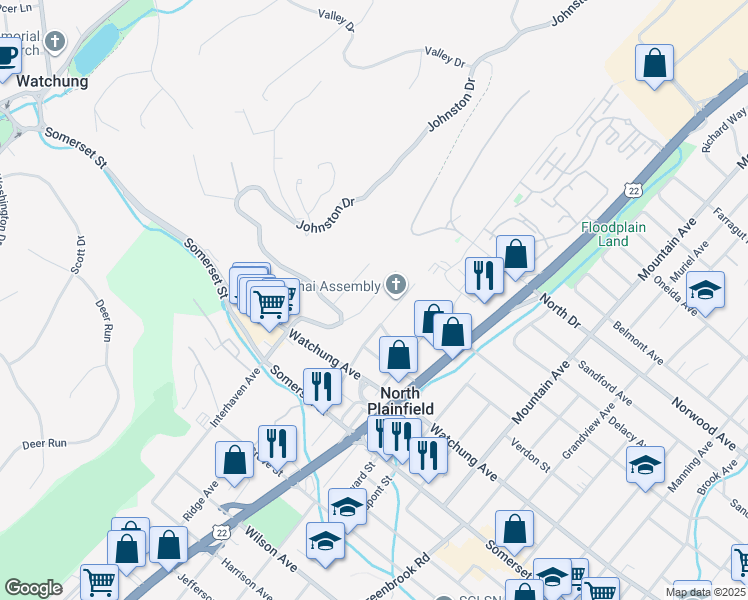 map of restaurants, bars, coffee shops, grocery stores, and more near 5 Dunellen Avenue in Dunellen
