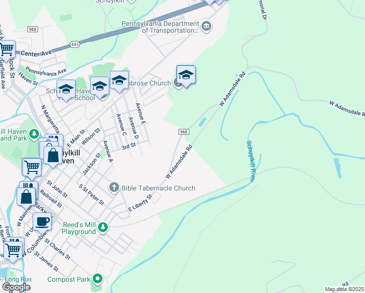 map of restaurants, bars, coffee shops, grocery stores, and more near 122 Township Highway 968 in Schuylkill Haven