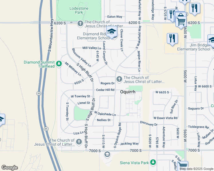 map of restaurants, bars, coffee shops, grocery stores, and more near Park Lane in Salt Lake City