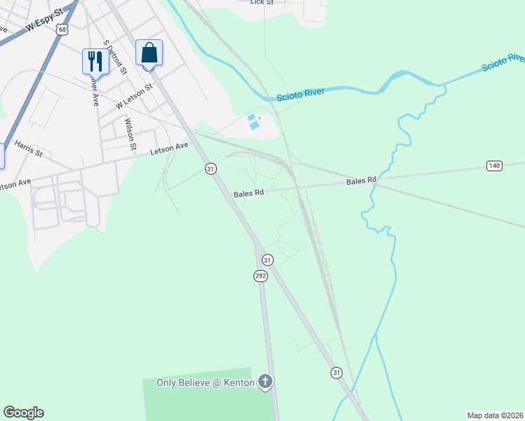 map of restaurants, bars, coffee shops, grocery stores, and more near 14686-14852 Co Road 140 in Kenton