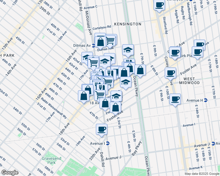 map of restaurants, bars, coffee shops, grocery stores, and more near 4219 18th Avenue in Brooklyn