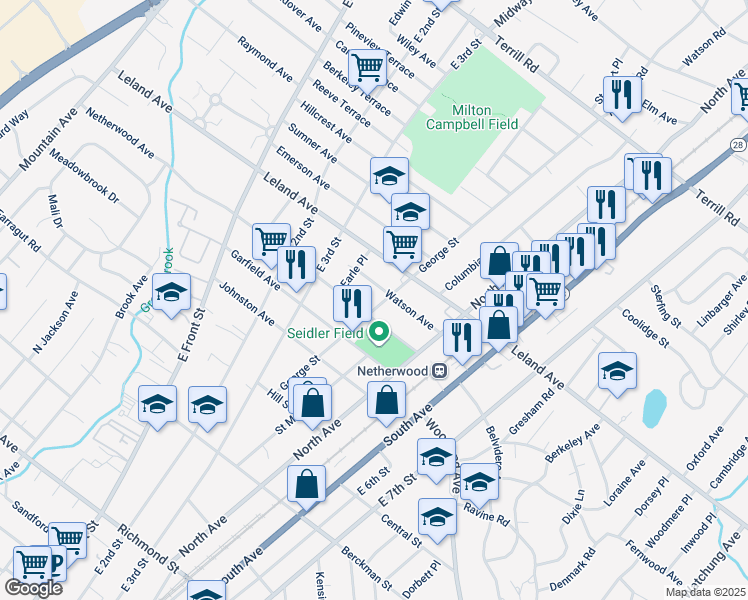 map of restaurants, bars, coffee shops, grocery stores, and more near 279 Watson Avenue in Plainfield