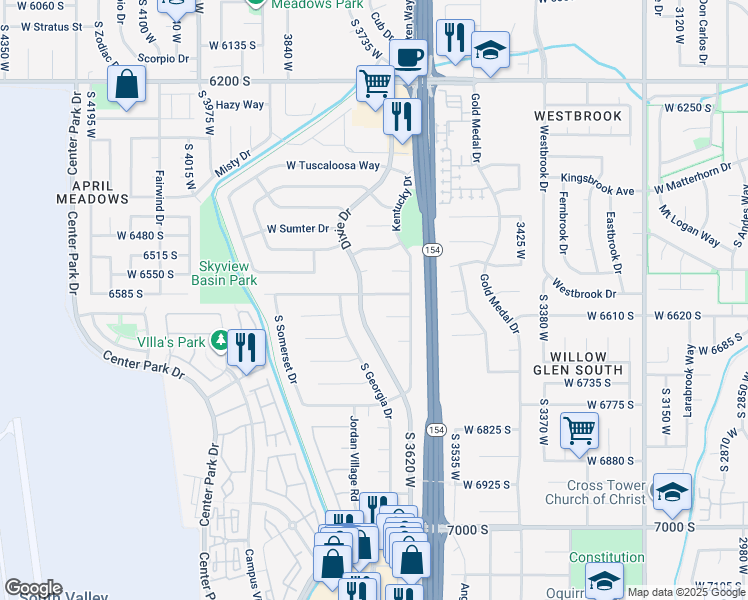 map of restaurants, bars, coffee shops, grocery stores, and more near 3695 Carolina Drive in West Jordan