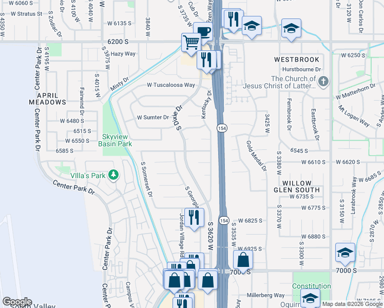 map of restaurants, bars, coffee shops, grocery stores, and more near 3695 Carolina Drive in West Jordan