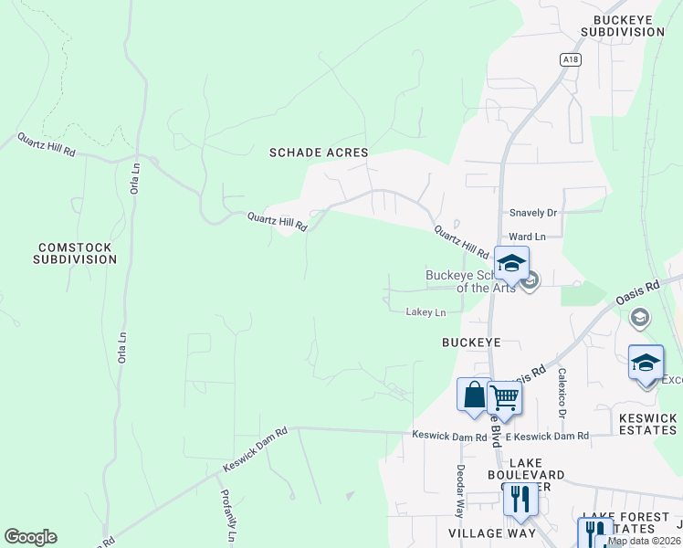 map of restaurants, bars, coffee shops, grocery stores, and more near 2935 Quartz Hill Road in Redding