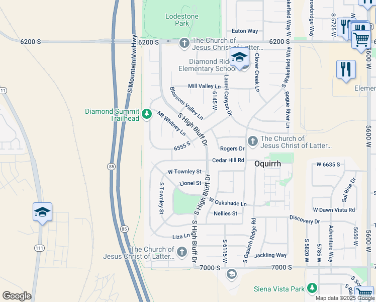 map of restaurants, bars, coffee shops, grocery stores, and more near 6567 Cedar Creek Circle in West Valley City
