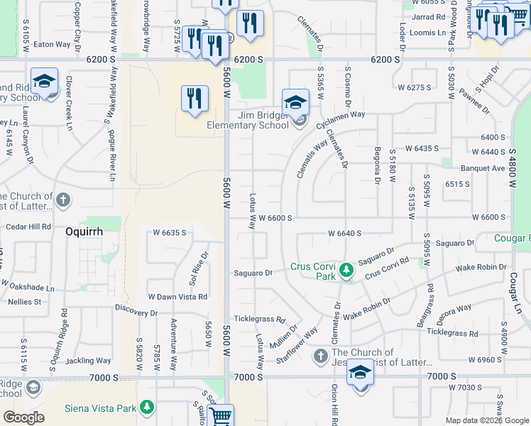 map of restaurants, bars, coffee shops, grocery stores, and more near 5540-5584,5541-5581 Snapdragon Cove in West Jordan