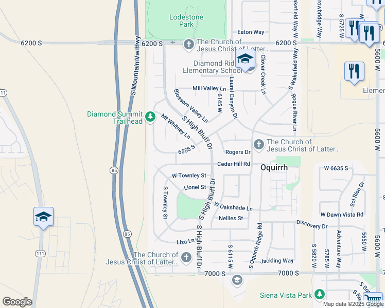 map of restaurants, bars, coffee shops, grocery stores, and more near 6567 Cedar Creek Circle in West Valley City