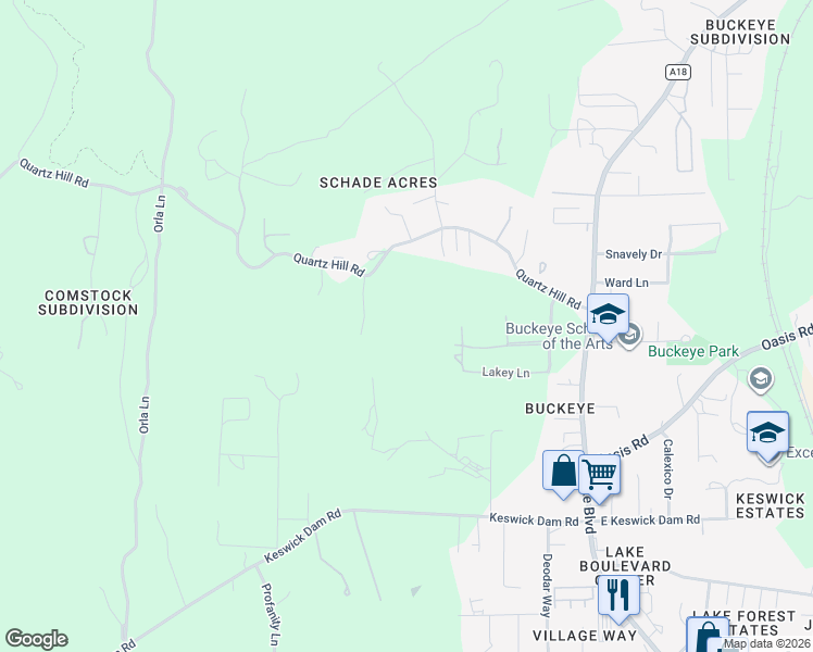 map of restaurants, bars, coffee shops, grocery stores, and more near 2935 Quartz Hill Road in Redding