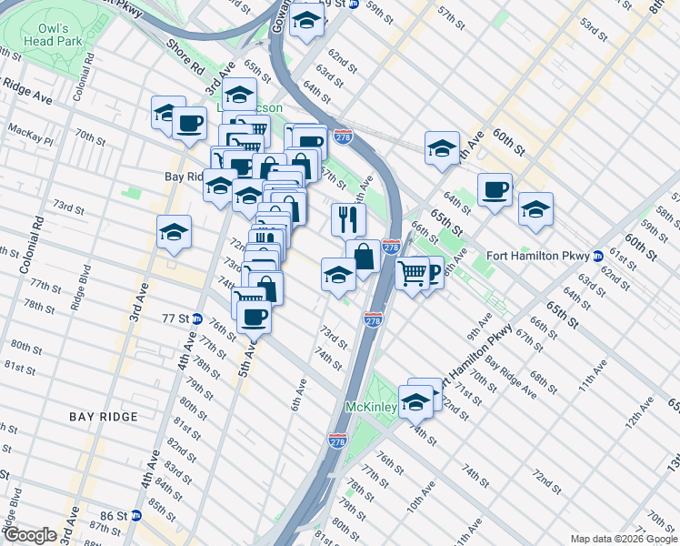 map of restaurants, bars, coffee shops, grocery stores, and more near 6914 6th Avenue in Brooklyn