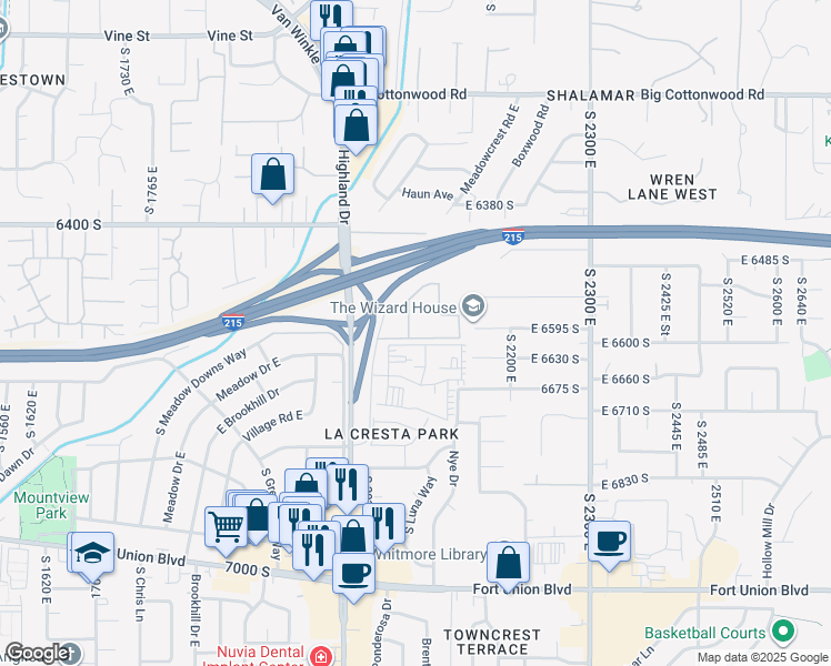 map of restaurants, bars, coffee shops, grocery stores, and more near 2081 Nod Hill Road in Cottonwood Heights