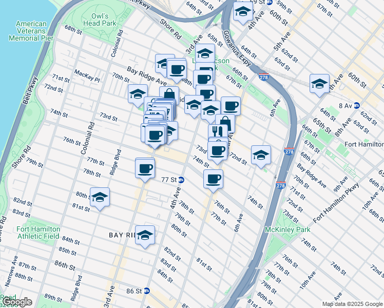 map of restaurants, bars, coffee shops, grocery stores, and more near 7312 4th Avenue in Brooklyn