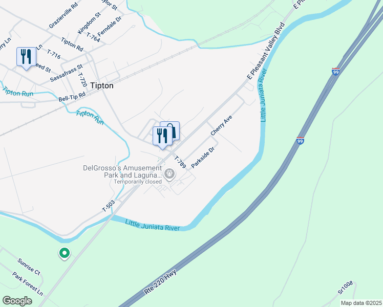 map of restaurants, bars, coffee shops, grocery stores, and more near Cherry Street in Tipton