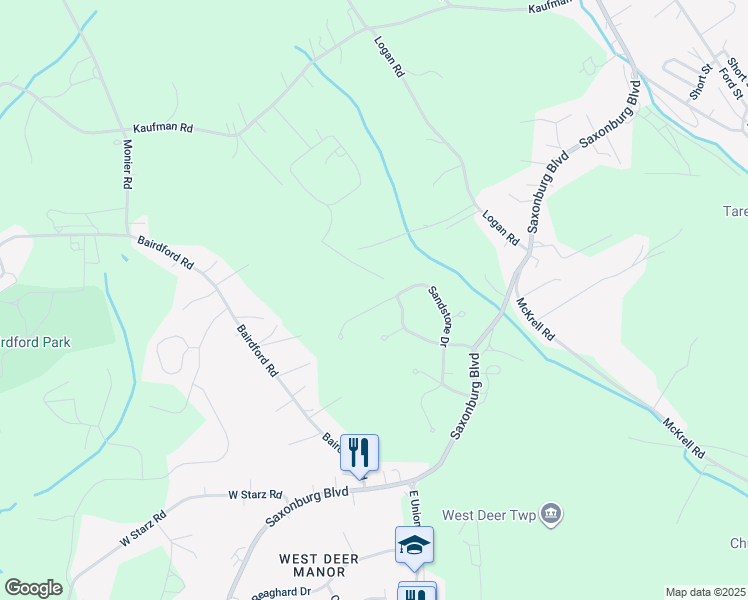 map of restaurants, bars, coffee shops, grocery stores, and more near 1440 Sandstone Court West in Tarentum