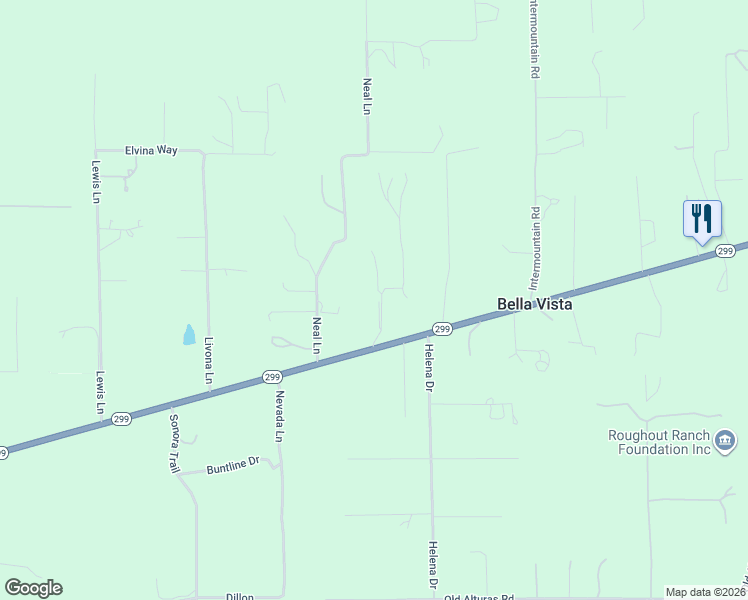 map of restaurants, bars, coffee shops, grocery stores, and more near 11800-111904 Yosemite Drive in Redding