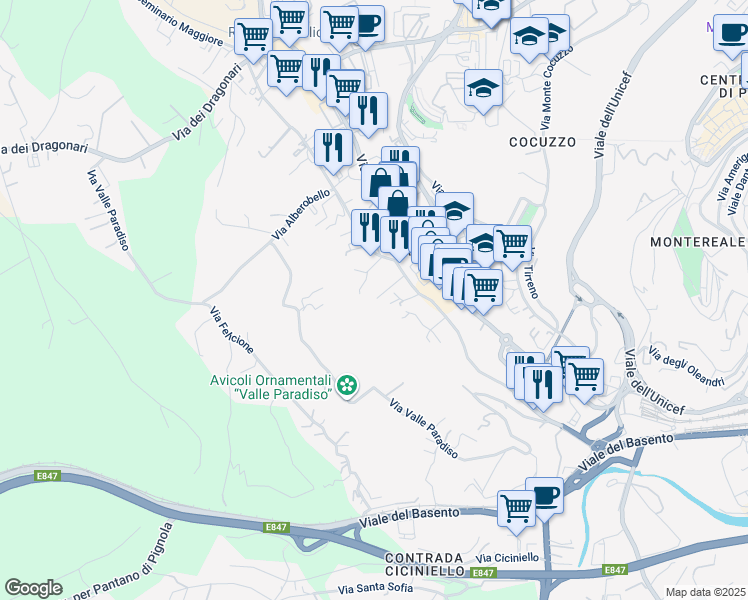 map of restaurants, bars, coffee shops, grocery stores, and more near 96 Via Isca del Pioppo in Potenza