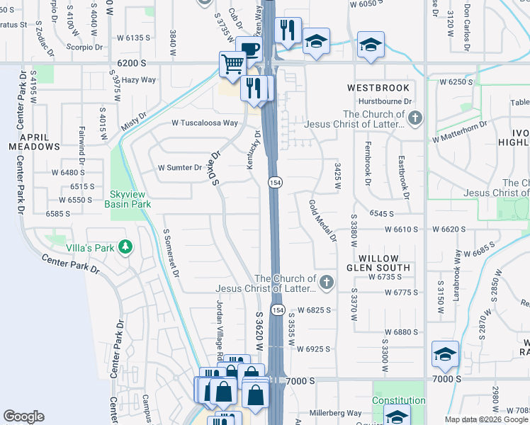 map of restaurants, bars, coffee shops, grocery stores, and more near 3562 Curling Court in Taylorsville