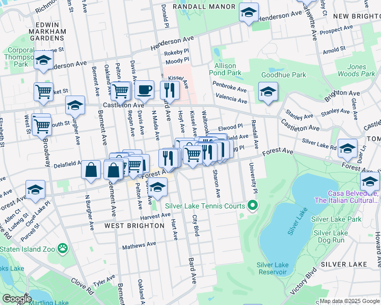 map of restaurants, bars, coffee shops, grocery stores, and more near 447 Hoyt Avenue in Staten Island