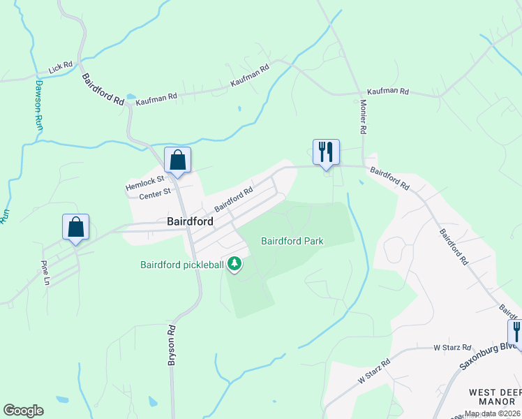 map of restaurants, bars, coffee shops, grocery stores, and more near 117 Orchard Street in Bairdford