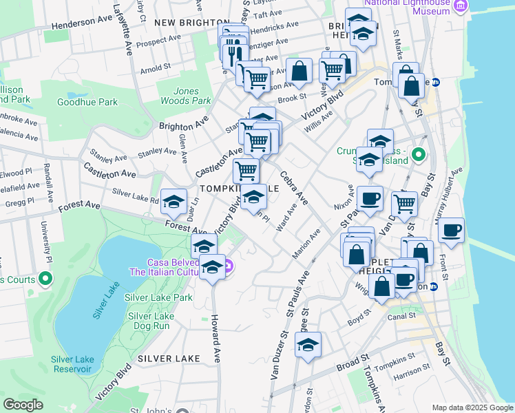 map of restaurants, bars, coffee shops, grocery stores, and more near 42 Austin Place in Staten Island