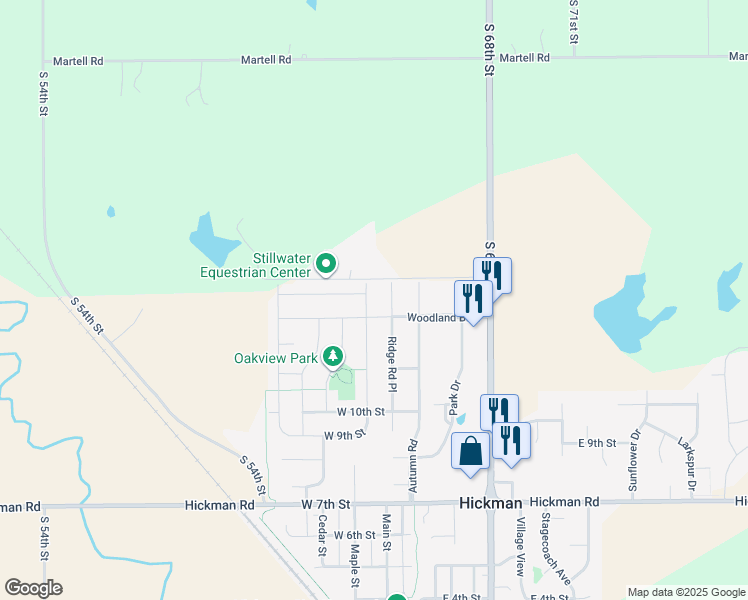 map of restaurants, bars, coffee shops, grocery stores, and more near 1307 Ridge Road Place in Hickman