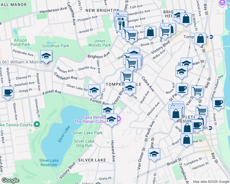 map of restaurants, bars, coffee shops, grocery stores, and more near 407 Woodstock Avenue in Staten Island
