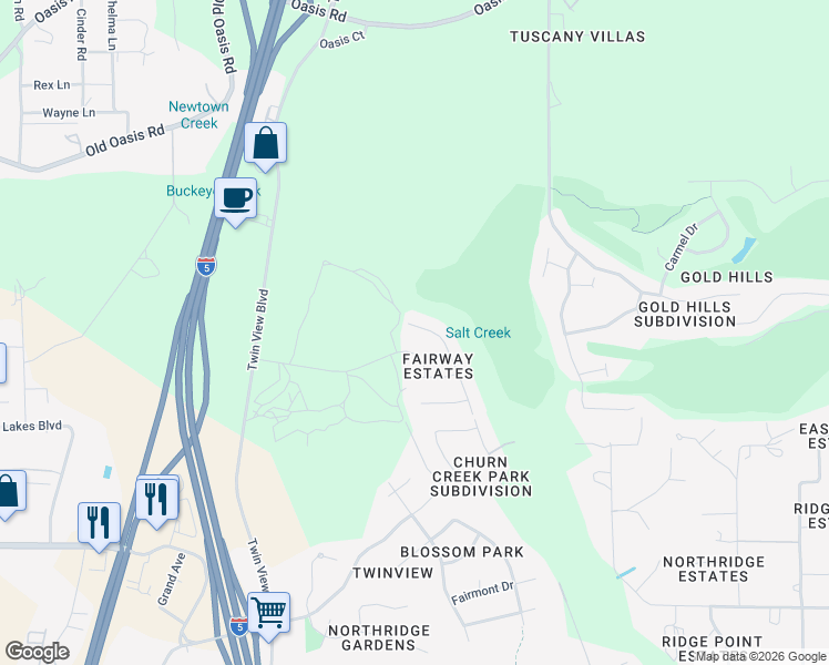 map of restaurants, bars, coffee shops, grocery stores, and more near 1660 Spanish Bay Drive in Redding
